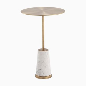 White Marble and Golden Metal Side Table by Thai Natura