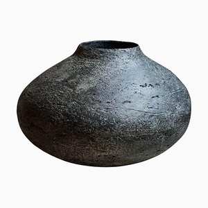 Black Stoneware Chytra Vase by Elena Vasilantonaki