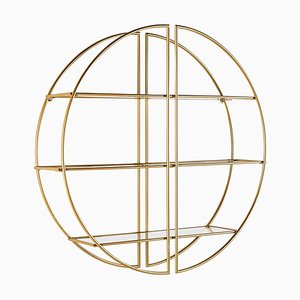 Round Glass and Golden Metal Shelf by Thai Natura