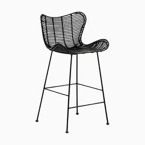 Black Wicker and Metal Stool by Thai Natura