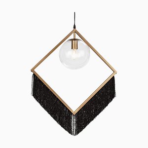 Black Fabric and Golden Metal Ceiling Lamp by Thai Natura