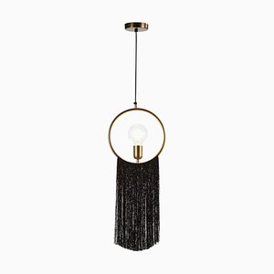 Black Fabric and Golden Metal Ceiling Lamp by Thai Natura