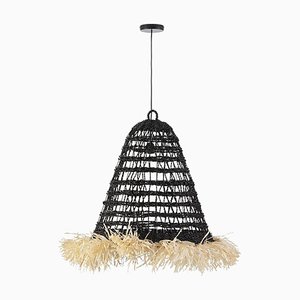 Black Sisal and Beige Synthetic Ceiling Lamp by Thai Natura