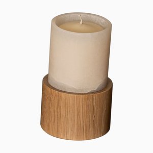 Kelo White Alabaster and Oak Candleholder by Simone & Marcel