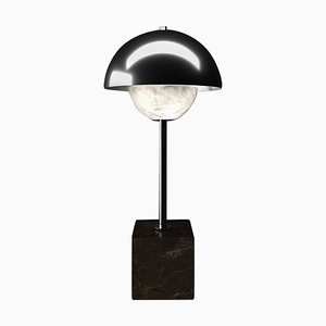 Lámpara de mesa Apollo de metal plateado brillante de Alabastro Italiano
