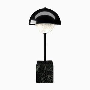 Lámpara de mesa Apollo de metal negro brillante de Alabastro Italiano