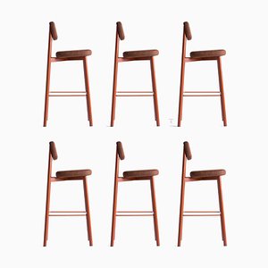 Brick Red Residence 75 Counter Chairs by Jean Couvreur for Kann Design, Set of 6