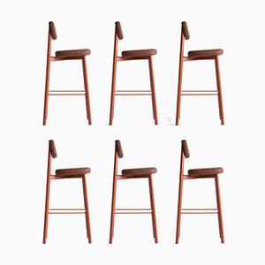 Chaises de Comptoir 75 Residence Rouge Brique par Jean Couvreur pour Kann Design, Set de 6