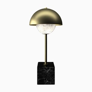 Lámpara de mesa Apollo de latón cepillado de Alabastro Italiano