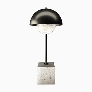 Lampada da tavolo Apollo in metallo nero spazzolato di Alabastro Italiano
