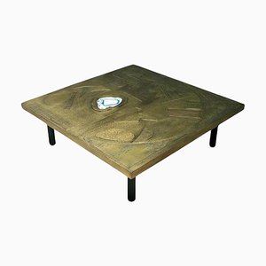 Pebbles Mosaic 1 Coffee Table in Stone and Brass by Brutalist Be