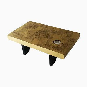 Small Straight 1 Coffee Table in Stone and Brass by Brutalist Be