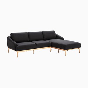 Black Sofa with Chaise Longue by Thai Natura