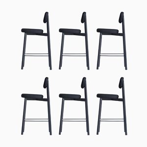 Chaises de Comptoir Residence 65 Noires par Jean Couvreur pour Kann Design, Set de 6