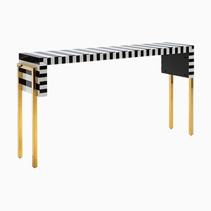 White, Black and Gold Steel Console Table by Thai Natura