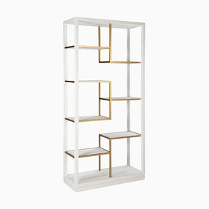 White Wood and Golden Metal Shelf by Thai Natura