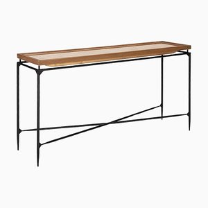Wood, Leather and Metal Console Table by Thai Natura