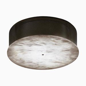 Lampada da soffitto Enkō in metallo nero spazzolato di Alabastro Italiano