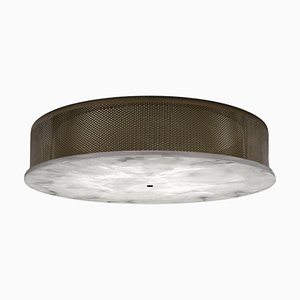 Lampada da soffitto Enkō in metallo brunito spazzolato di Alabastro Italiano