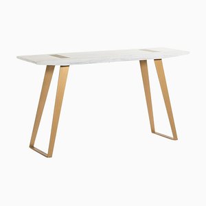 Golden Metal and White Wood Console Table by Thai Natura