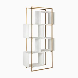 White Wood and Golden Metal Shelf by Thai Natura