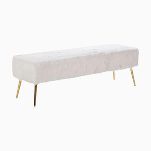 Golden Metal and White Fabric Bench by Thai Natura