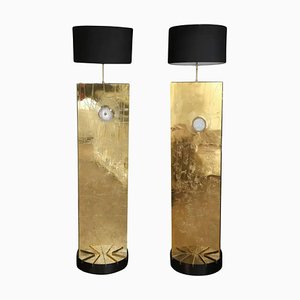 Rectangle Base Brass Floor Lamps by Brutalist Be, Set of 2