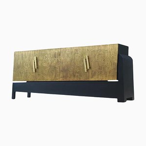 Front Plated in Acid-Etched Brass Trapezium 4D Cabinet by Brutalist Be