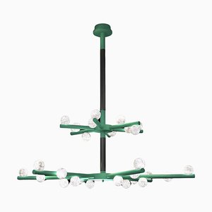 Lámpara de araña doble Demetra Freedom de metal en verde de Alabastro Italiano