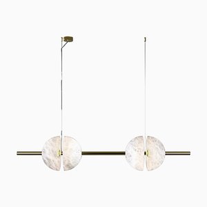 Ermes Shiny Gold Metal and Alabaster Pendant Light 1 by Alabastro Italiano