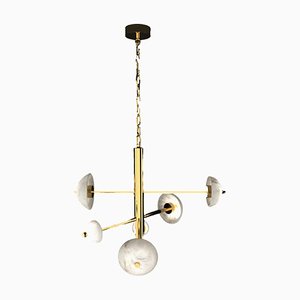 Apollo Shiny Gold Metal Pendant Lamp by Alabastro Italiano