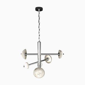 Lampe à Suspension Apollo en Métal Argenté Brillant par Alabastro Italiano