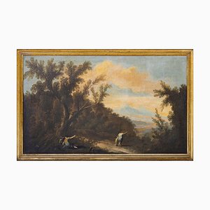 Artista della British School, Paesaggio con figure, XIX secolo, Olio su tela, Con cornice