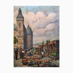 Ludovico Gignoux, Market in Paris, Early 20th Century, Oil on Canvas