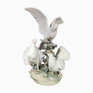 Escultura de porcelana con palomas de Lladro, años 70