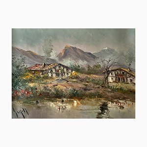 Artista de escuela española, paisaje, siglo XX, óleo sobre lienzo