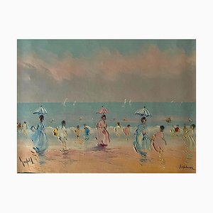 Artista de la escuela española, La playa, siglo XX, óleo sobre lienzo