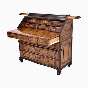 Veneered Flap Secretaire in Walnut and Burr Walnut with Lombardy, 18th Century