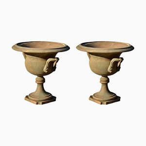 Ornamental Terracotta Goblets with Loop Handles, Early 20th Century, Set of 2