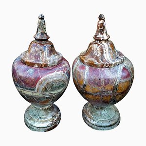 Turned Vases in Italian Diaspro Rosso Marble, Early 20th Century, Set of 2