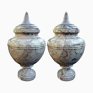 Turned Vases in Italian Lumachella Marble, Early 20th Century, Set of 2