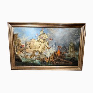 Batalla de Trafalgar, siglo XVIII, óleo sobre lienzo, Enmarcado