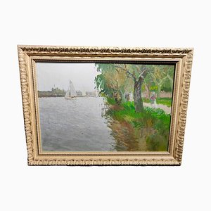 Paesaggio impressionista, XX secolo, Dipinto ad olio, Incorniciato