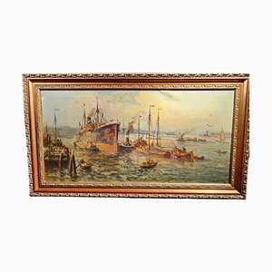 Evert Moll Voorburg, Scène Marine, Années 1900, Peinture à l'Huile, Encadrée