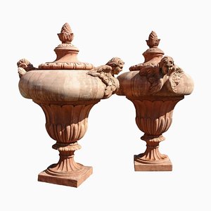 Vaso a colonna con angeli in terracotta, inizio XX secolo