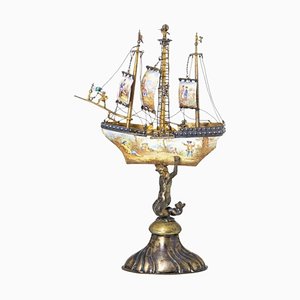 Ship in Silver in the style of Ludwig Pollitzer, 19th Century