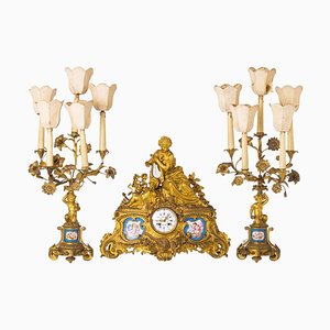 Orologio e candelieri, Francia, XIX secolo, set di 3