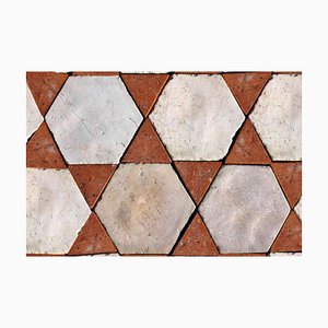 Suelo con hexágonos y triángulos de mármol de Carrara y terracota roja, 1950. Juego de 38