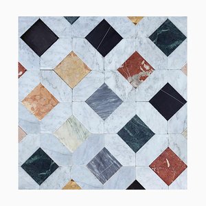 Floor in Polychrome Marble with Losange in White Carrara Marble, 1950, Set of 38