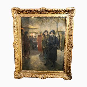 H Heyligers, Impressionist Scene with Women in the Street, 1915, Acrylic Painting, Framed